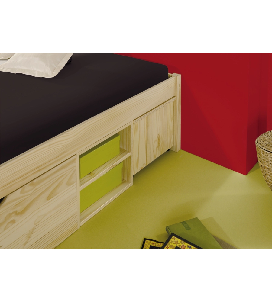Letto matrimoniale con contenitori e comodini estraibili con ruote  "Claas" color legno 180x200 cm